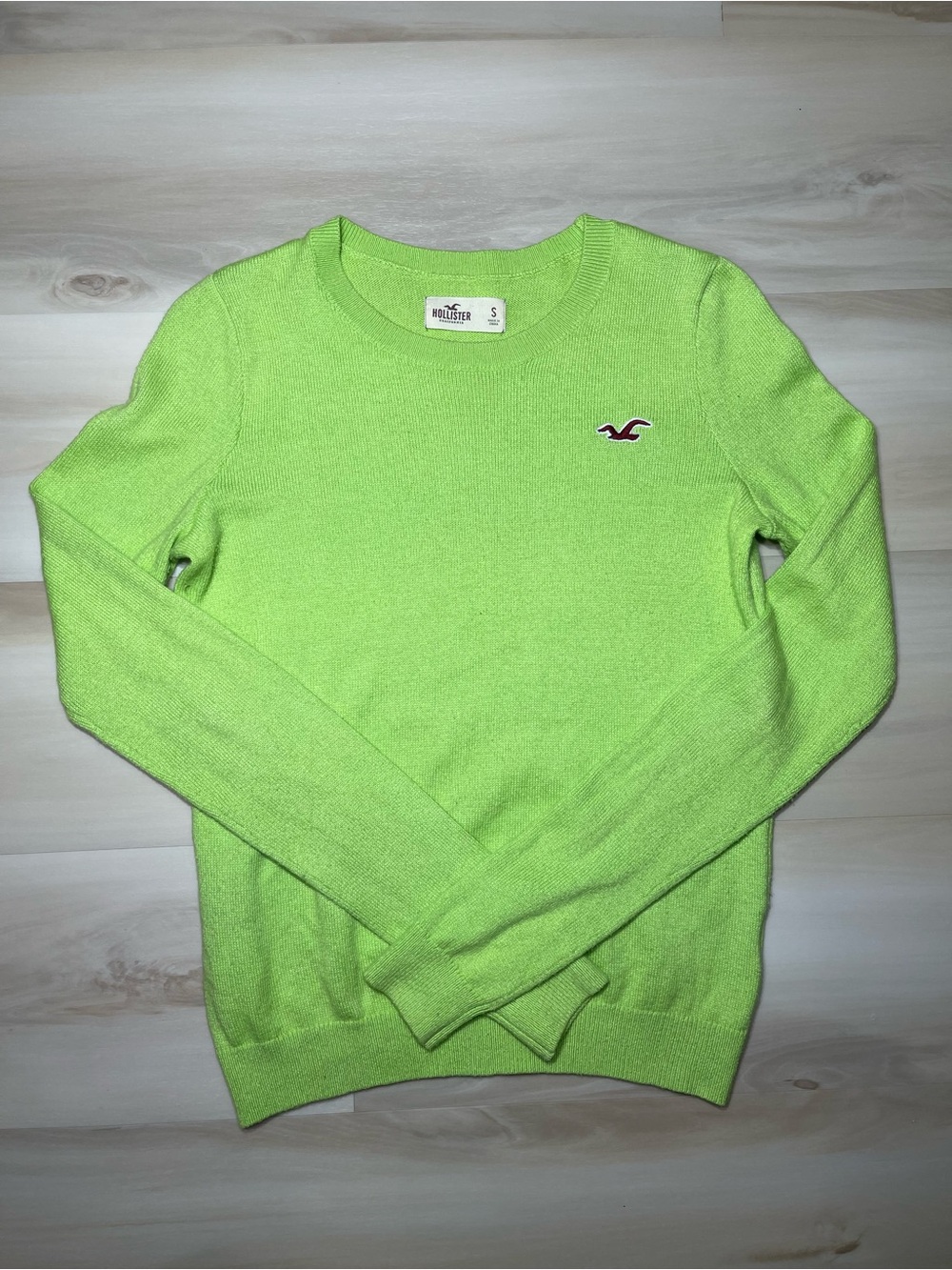 Y2K Hollister Neon Green L/S Pullover Light Sweater Top Women’s Sz Small